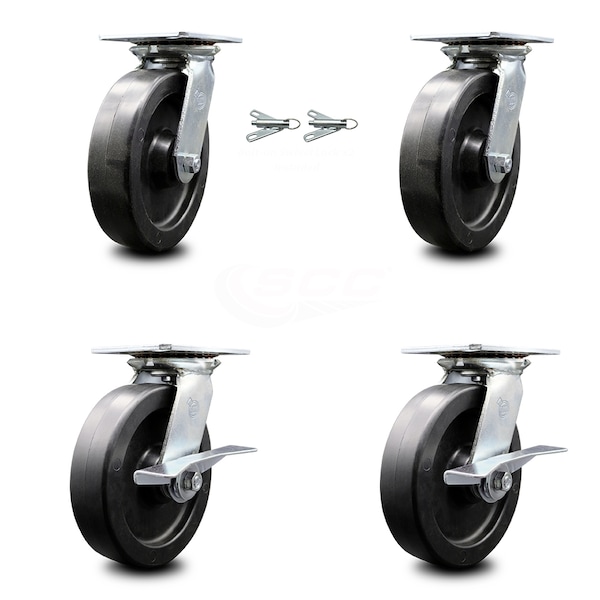 8 Inch Polyolefin Swivel Caster Swivel Locks 2 Brakes, 2PK